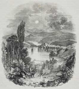 Vista de los alrededores del lago Cefiso en Beocia, Grecia, litografía de Salvatore Puglia de Poliorama Pittoresco, n 9, 8 de octubre