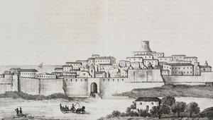 Vista de Crotone, Calabria, Italia, litografía de Salvatore Puglia de Poliorama Pittoresco, n 12, 26 de octubre de Salvatore Puglia