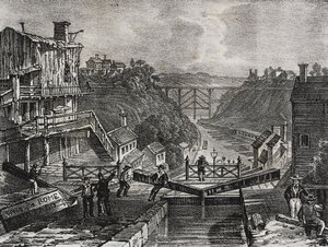 Vista de Lockport, en el Estado de Nueva York, Estados Unidos de América, litografía de Salvatore Puglia de Poliorama Pittoresco, n 1, 10 de agosto. de Salvatore Puglia