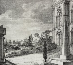 Vista del cementerio desde un convento gótico, Nápoles, Campania, Italia, litografía de Salvatore Puglia de Poliorama Pittoresco, n 34, 1 de abril de Salvatore Puglia