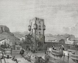 Villa del Príncipe de Butera en Bagheria, Palermo, Sicilia, litografía de Salvatore Puglia de Poliorama Pittoresco, n 3, 28 de agosto.