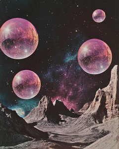 Paisaje extraterrestre de esferas púrpuras