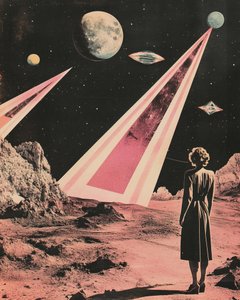 Una mujer contempla un mundo extraterrestre