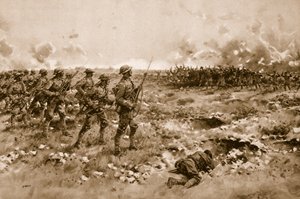 Su última esperanza: Soldados alemanes desmoralizados imploran clemencia a las tropas británicas que avanzan (litografía)