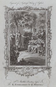 San Agustín predicando ante el rey Ethelbert y la reina Bertha (grabado) de Samuel (after) Wale