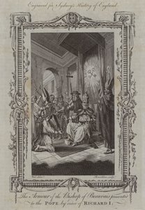 La armadura del obispo de Beauvais presentada al Papa por orden de Ricardo I (grabado) de Samuel (after) Wale
