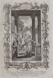 El genio de la historia acompañado por la libertad, la virtud y la religión, depositando la historia de Inglaterra en el templo del honor y la inmortalidad de Samuel (after) Wale