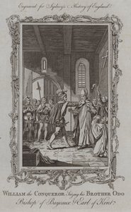 Guillermo el Conquistador capturando a su hermano Odo, obispo de Bayeux y conde de Kent (grabado) de Samuel (after) Wale