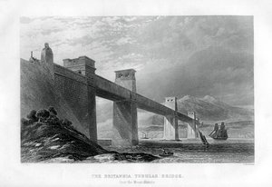 El Puente Tubular Britannia sobre el Estrecho de Menai, Gales, 1886 de Samuel Bradshaw