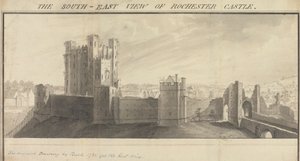 Vista sureste del castillo de Rochester de Samuel Buck