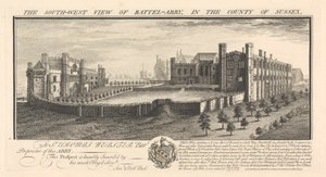 Vista suroeste de Battel-Abbey, en el condado de Sussex de Samuel Buck