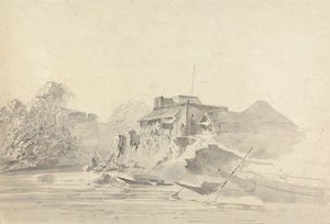 Escena fluvial con edificios autóctonos de Samuel Davis