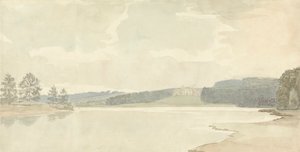 Escena fluvial con una casa de campo a lo lejos de Samuel Davis