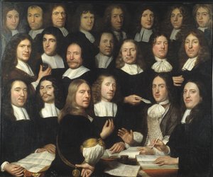 Retrato de grupo de los maestros de la Casa de la Moneda de Dordrecht de Samuel van Hoogstraten