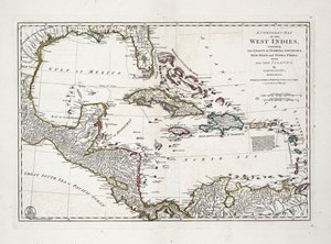 Mapa completo de las Indias Occidentales que contiene las costas de Florida, Luisiana, Nueva España y Tierra Firme con todas las islas. de Samuel Dunn