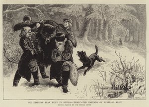 La caza del oso imperial en Rusia, muerto, el premio del emperador de Austria