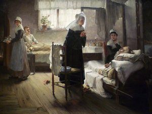 Evangeline descubriendo a su prometido en el hospital de Samuel G. Richards