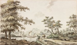 Un Río con Barcos de Vela y un Carro con Caballo de Samuel Henry Alken