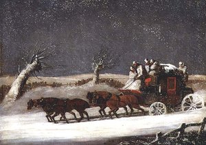 Carruaje postal en un ventisquero