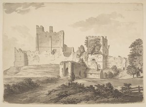 Vista en tinta china del castillo de Prudhoe, en la parroquia de Ovingham (tinta china sobre papel) de Samuel Hieronymous Grimm
