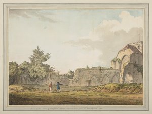 Ruinas de la nave de la iglesia prioral de Boxgrove tomadas desde el patio de la iglesia de Samuel Hieronymous Grimm