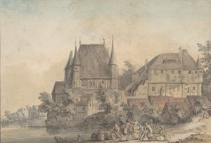 Vista de un pueblo junto a un río, 1766 de Samuel Hieronymus Grimm