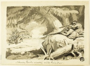 Exiliados siberianos disparando a renos salvajes (recto); Concha (verso) de Samuel Howett