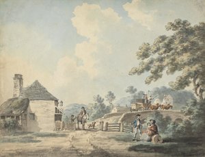 El peaje con un carruaje cruzando el puente de Samuel Howitt