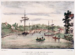 Stourport-on-Severn, Worcestershire, desde debajo del puente, c1795 de Samuel Ireland