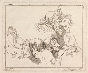 Tres aguafuertes colocados en una hoja: Estudios de cabezas de Samuel Ireland