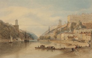 El puente colgante propuesto desde Rownham Ferry, c. 1836 de Samuel Jackson