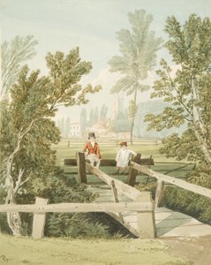 Dos niños en un estilo en Brislington Brook, c.1824