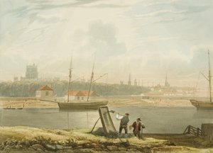 Vista del puerto flotante con la catedral y las iglesias de la ciudad, c. 1825 de Samuel Jackson