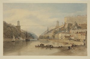 Vista del Avon en Hotwells: El puente colgante propuesto, c.1836 de Samuel Jackson