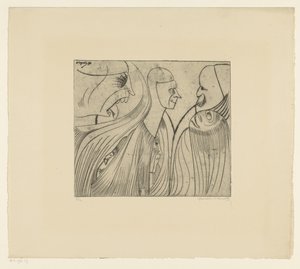 Grupo de figuras y rostro con la lengua fuera de Samuel Jessurun de Mesquita (signed by artist)