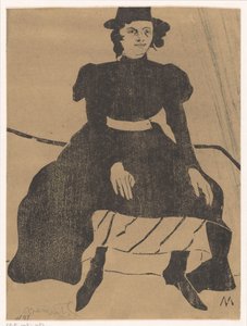 Mujer sentada con sombrero y vestido negro, manos sobre las rodillas de Samuel Jessurun de Mesquita (signed by artist)