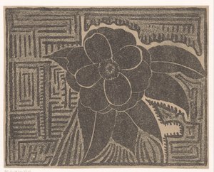 Camelia (negra; todo alrededor de un patrón laberíntico)