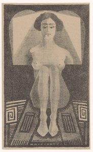 Vista frontal, desnudo sentado en un entorno geométrico de Samuel Jessurun de Mesquita