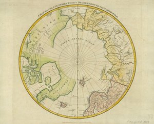 Mapa de los países a treinta grados alrededor del Polo Norte, de 