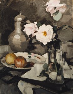 Rosas rosadas en un jarrón de vidrio, c. 1924