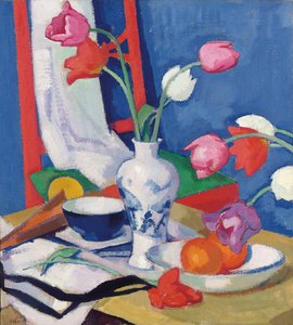 Silla roja y tulipanes, c.1919 de Samuel John Peploe