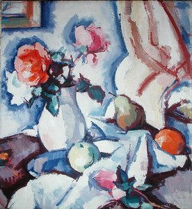 Rosas en un jarrón blanco de Samuel John Peploe