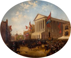 El duque de Cambridge saliendo del Ayuntamiento, Birmingham, 1857 de Samuel Lines