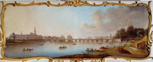 Vista del panorama de la ciudad de Frankfurt desde Frankfurt am Main en Alemania. Pintura de Samuel Mund (1724-1794) Siglo XVIII Frankfurt, museo histórico de Samuel Mund