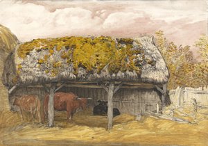 Un establo de vacas con un techo musgoso, c.1829 de Samuel Palmer