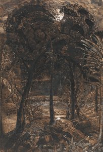 Una escena a la luz de la luna con un río serpenteante de Samuel Palmer