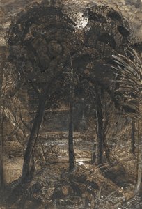 Escena a la luz de la luna con un río serpenteante de Samuel Palmer
