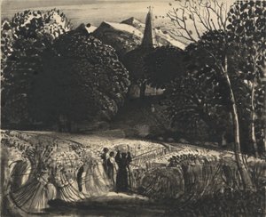 Campo de maíz e iglesia a la luz de la luna de Samuel Palmer