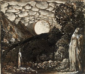 Pastores bajo la luna llena de Samuel Palmer