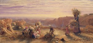 Puesta de sol en los campos de espigado de Samuel Palmer